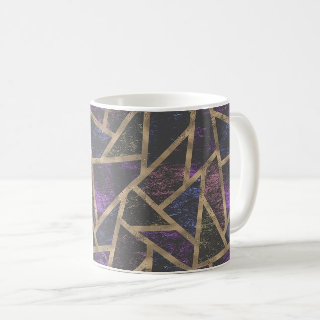 Purple and gold mosaic pattern coffee mug (Front Right)