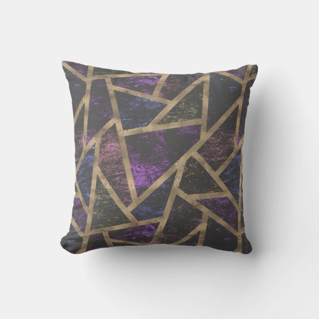 Purple and gold mosaic pattern cushion (Front)