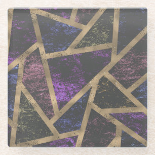 Purple and gold mosaic pattern glass coaster