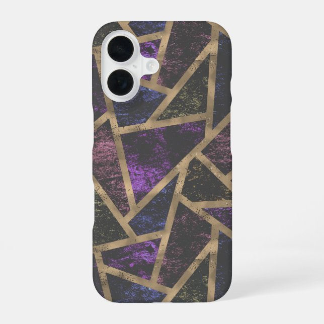 Purple and gold mosaic pattern iPhone 16 case (Back)