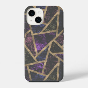 Purple and gold mosaic pattern iPhone 14 case