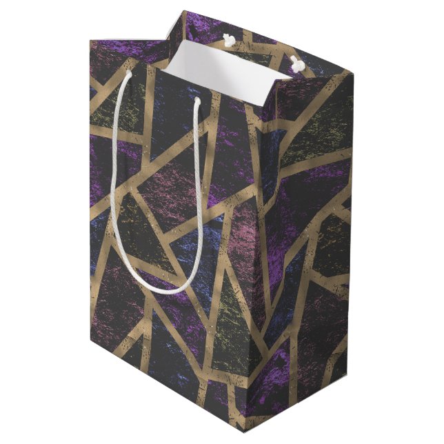 Purple and gold mosaic pattern medium gift bag (Back Angled)