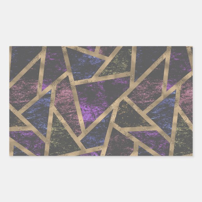 Purple and gold mosaic pattern rectangular sticker (Front)