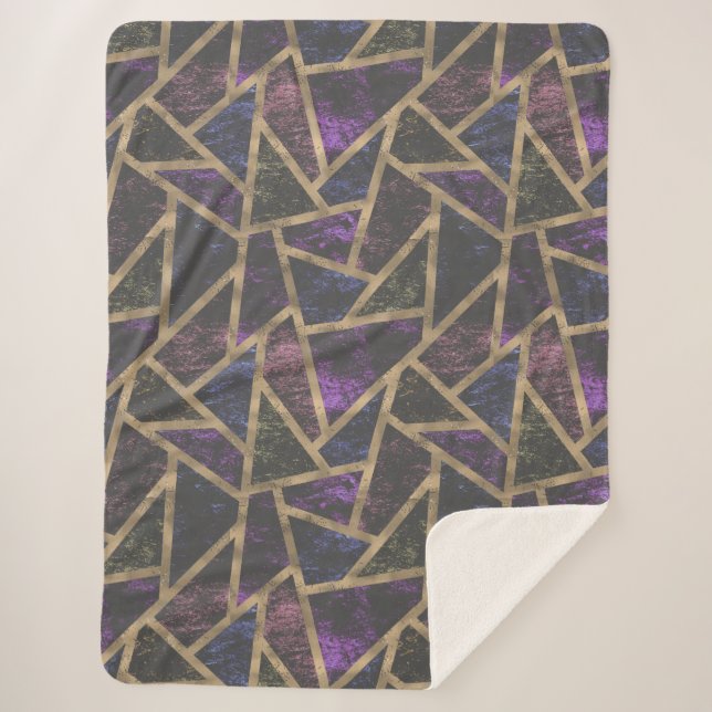 Purple and gold mosaic pattern sherpa blanket (Front)