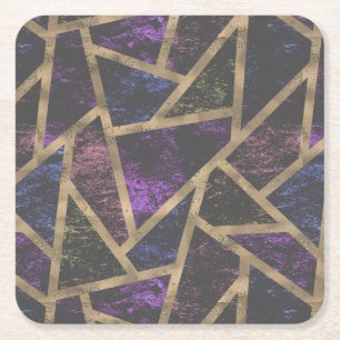 Purple and gold mosaic pattern square paper coaster