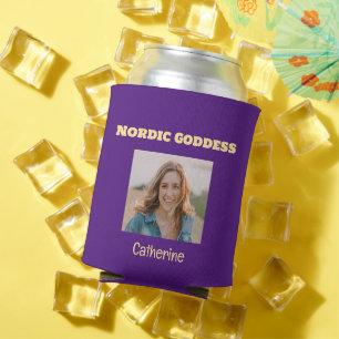 Purple and Gold Nordic Goddess Custom Photo Can Cooler