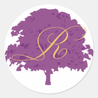 Purple and gold oak tree classic round sticker