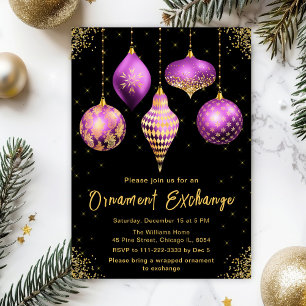 Purple and Gold Ornament Exchange Party Invitation