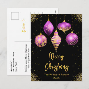 Purple and Gold Ornaments Merry Christmas Holiday Postcard