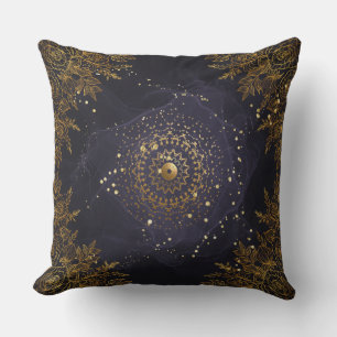 Purple and Gold Ornate flourish floral Cushion
