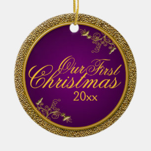 Purple and Gold "Our First Christmas" Ornament