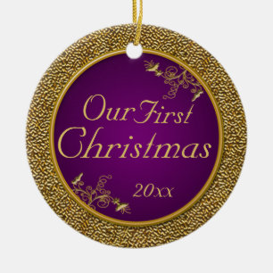 Purple and Gold "Our First Christmas" Ornament