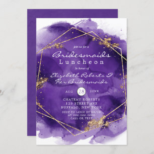 Purple and Gold Paint Bridesmaids Luncheon Invites