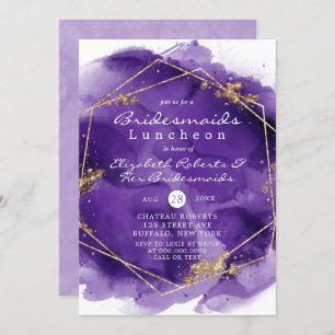 Purple and Gold Paint Bridesmaids Luncheon Invites