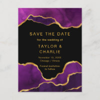 Purple and Gold Painted Agate Save the Date Postca