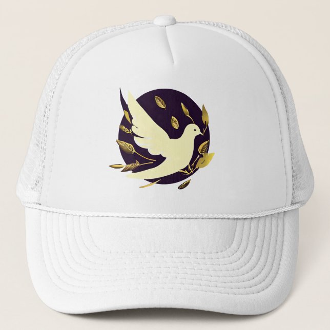 Purple and Gold Peace Dove Trucker Hat (Front)