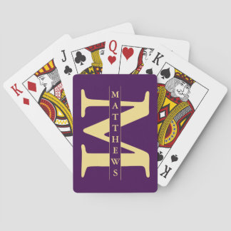 Purple and Gold Personalised Monogram and Name Playing Cards