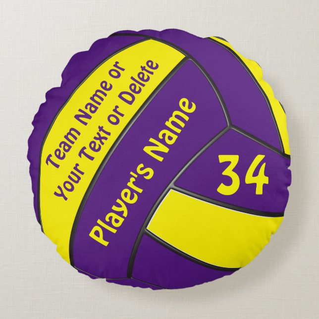 Purple and Gold Personalised Volleyball Gifts Round Cushion (Front)