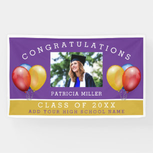 Purple And Gold Photo Graduation Congratulations Banner