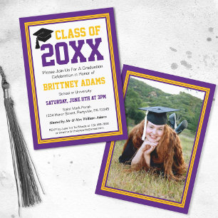 Purple and Gold Photo Graduation Party Invitation