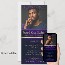 Purple and Gold Photo Memorial Invitation