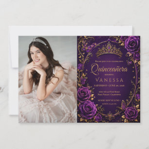 Purple and Gold Photo Quinceanera Invitation