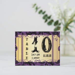 Purple and Gold Playbill Swirl Damask Table Number Postcard