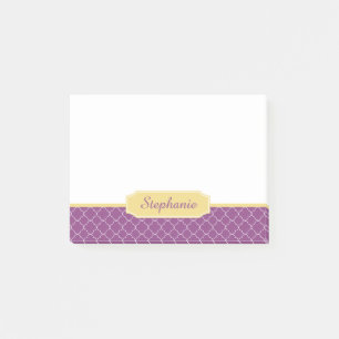 Purple and Gold Quatrefoil Monogram Post-it Notes