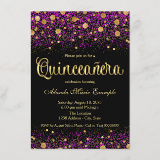 Purple and Gold Quinceanera Invitation