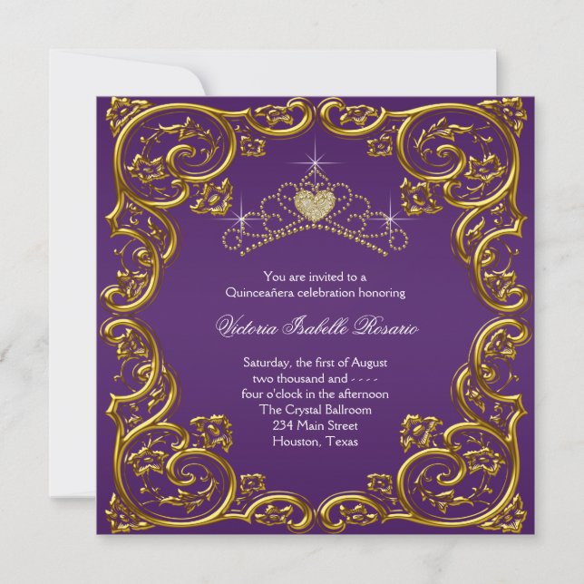 Purple and Gold Quinceanera Invitation (Front)