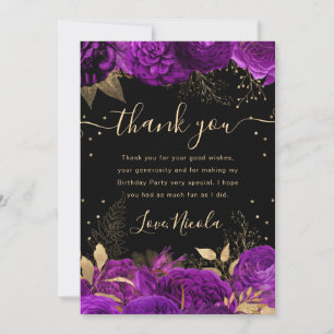 Purple and Gold Roses Border Floral Sweet Sixteen Invitation