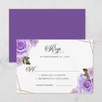 Purple and Gold Roses Glitter Wedding RSVP