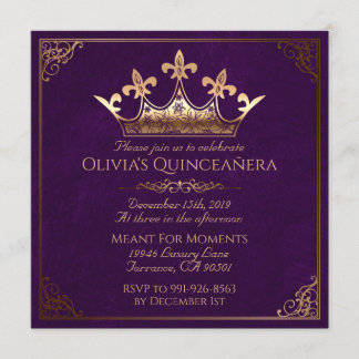 Purple and Gold Royal Quinceanera Invitation