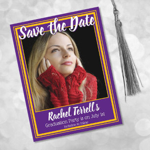 Purple and Gold Save the Date Graduation Announcement Postcard