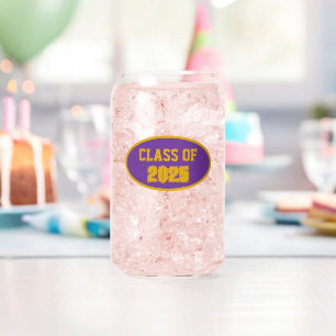 Purple and Gold School Colors Class Year Can Glass