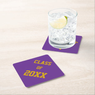 Purple and Gold School Colours and Class Year Paper Coaster