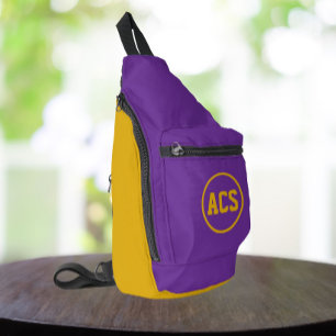 Purple and Gold School Colours and Letters Sling Bag