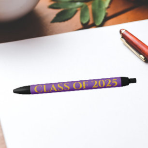 Purple and Gold School Colours Class Year Black Ink Pen