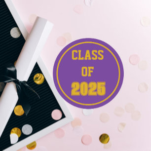 Purple and Gold School Colours Class Year Classic Round Sticker