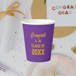 Purple and Gold School Colours Graduation Party Paper Cups