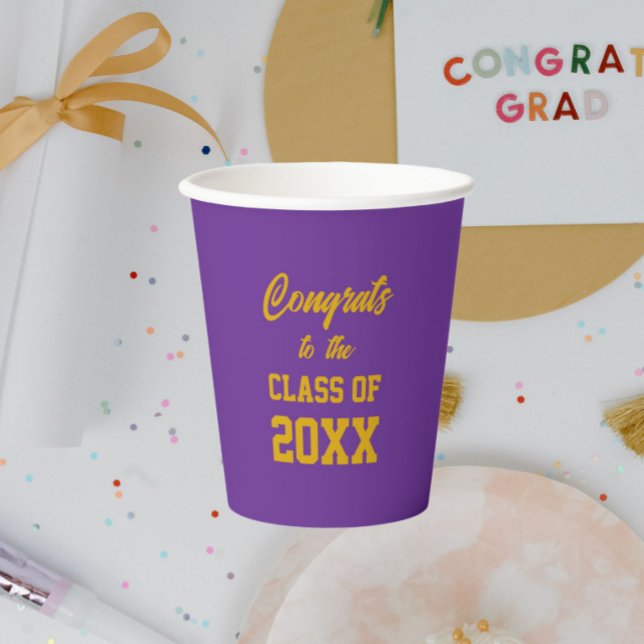 Purple and Gold School Colours Graduation Party Paper Cups (In Situ Graduation Party)