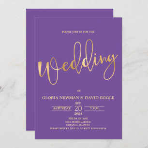 Purple and Gold Scripture QR Code Wedding  Invitation