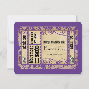 Purple and Gold Showbill Old Paper Wedding RSVP Card