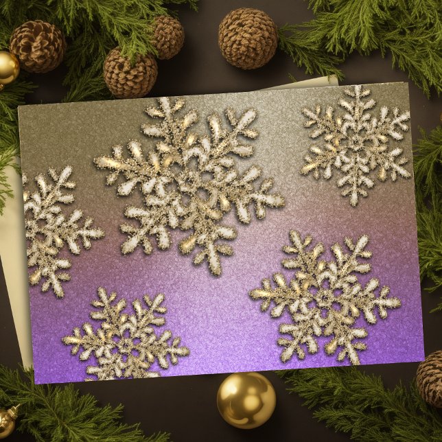  Purple and Gold Snowflake Shimmer Holiday Card (Creator Uploaded)