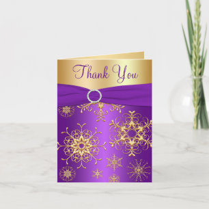 Purple and Gold Snowflakes Thank You Card