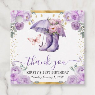 Purple and Gold Spring Umbrella Birthday Favour Tags