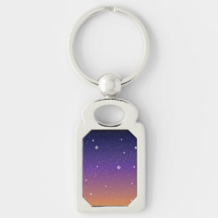 Purple and Gold Starry Sunset Sky Key Ring