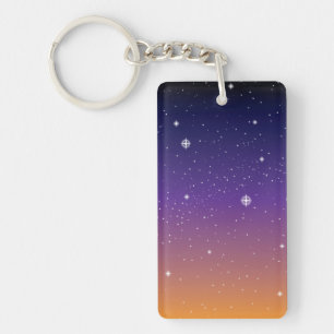 Purple and Gold Starry Sunset Sky Key Ring