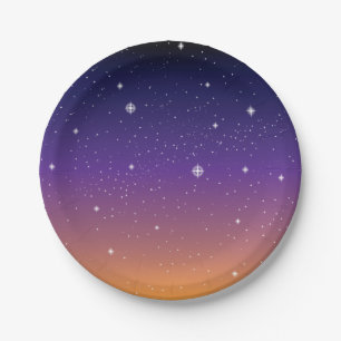 Purple and Gold Starry Sunset Sky Paper Plate
