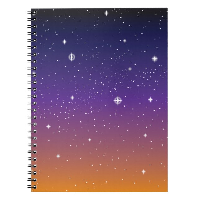 Purple and Gold Starry Sunset Sky Spiral Notebook (Front)